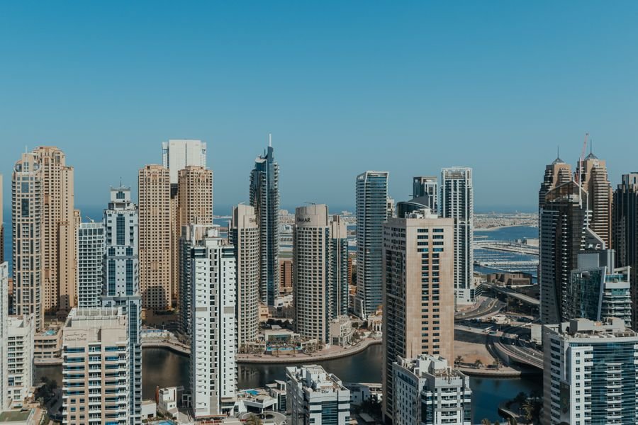 Dubai Marina towers on a clear day